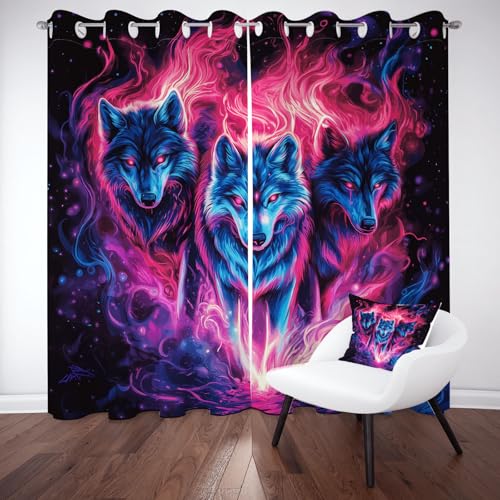 Kntnshac Wolf Flamme Verdunklungsvorhänge Blickdicht, Fantasie Tiere Gardinen mit Ösen, Tierwelt Wildtiere Schallschutz Vorhang Thermo Wohnzimmer 2er Set 229 cm Lang 168 cm Breit Kntnshac Wolf Flamme Verdunklungsvorhänge Blickdicht, Fantasie Tiere Gardinen mit Ösen, Tierwelt Wildtiere Schallschutz Vorhang Thermo Wohnzimmer 2er Set 229 cm Lang 168 cm Breit von Kntnshac