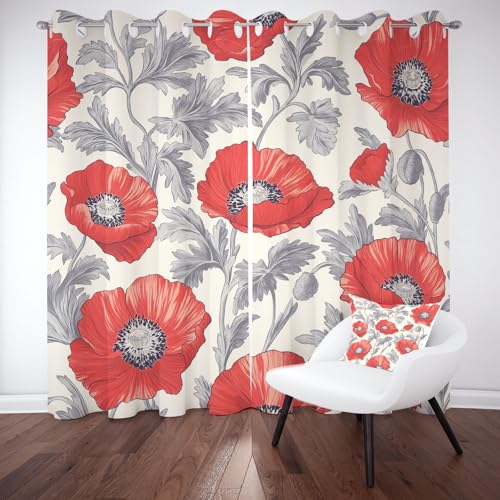 Mohnblume Blumenmuster Blackout Curtain, Rustikal Pastoral Blüten Verdunklungsvorhänge Blickdichte, Pflanzen Blätter Thermovorhang Schlafzimmer Wohnzimmer Kälteschutz mit Ösen 2er Set 225x140cm Mohnblume Blumenmuster Blackout Curtain, Rustikal Pastoral Blüten Verdunklungsvorhänge Blickdichte, Pflanzen Blätter Thermovorhang Schlafzimmer Wohnzimmer Kälteschutz mit Ösen 2er Set 225x140cm von Kntnshac