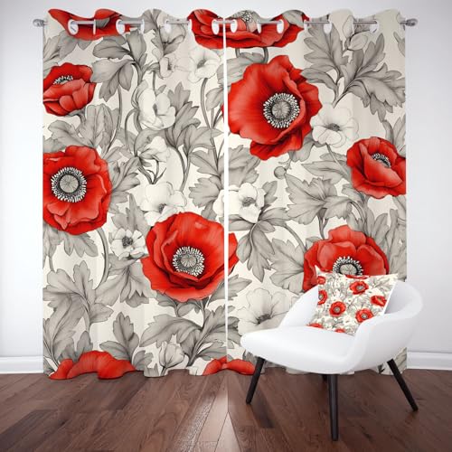 Mohnblume Blumenmuster Blackout Curtain, Vintage Pastoral Blüten Verdunklungsvorhänge Blickdichte, Pflanzen Blätter Thermovorhang Schlafzimmer Wohnzimmer Kälteschutz mit Ösen 2er Set 225x140cm Mohnblume Blumenmuster Blackout Curtain, Vintage Pastoral Blüten Verdunklungsvorhänge Blickdichte, Pflanzen Blätter Thermovorhang Schlafzimmer Wohnzimmer Kälteschutz mit Ösen 2er Set 225x140cm von Kntnshac