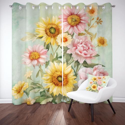 Pfingstrose Sonnenblume Blackout Curtain, Aquarell Floral Ösen Gardinen Thermo Kälteschutz, Rustikal Pastoral Blüten Verdunkelungsvorhänge Kinderzimmer Wohnzimmer Vorhange 2er Set 160x140 cm Pfingstrose Sonnenblume Blackout Curtain, Aquarell Floral Ösen Gardinen Thermo Kälteschutz, Rustikal Pastoral Blüten Verdunkelungsvorhänge Kinderzimmer Wohnzimmer Vorhange 2er Set 160x140 cm von Kntnshac