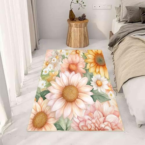 Sonnenblume Gänseblümchen Teppich Wohnzimmer Flur Rutschfest Waschbare, Rustikal Pastoral Blüten Pflanzen Blätter Teppiche Kurzflor fur Schlafzimmer Badezimmer Kinderzimmer Küche Balkon 120x170 cm Sonnenblume Gänseblümchen Teppich Wohnzimmer Flur Rutschfest Waschbare, Rustikal Pastoral Blüten Pflanzen Blätter Teppiche Kurzflor fur Schlafzimmer Badezimmer Kinderzimmer Küche Balkon 120x170 cm von Kntnshac