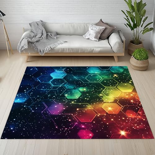 Universum Nebel Schmutzfangmatte Eingangsteppich 40x60 cm, Fantasie Sternenhimmel Geometrie Bienenwabe Kleiner Teppich Rutschfest Waschbare fur Schlafzimmer Badezimmer Kinderzimmer Wohnzimmer von Kntnshac