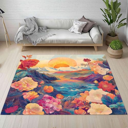 Vintage Bohemian Schmutzfangmatte Eingangsteppich 40x60 cm, Sonnenuntergang Fluss Landschaft Blumen Gebirge Kleiner Teppich Rutschfest Waschbare fur Schlafzimmer Badezimmer Kinderzimmer Wohnzimmer Vintage Bohemian Schmutzfangmatte Eingangsteppich 40x60 cm, Sonnenuntergang Fluss Landschaft Blumen Gebirge Kleiner Teppich Rutschfest Waschbare fur Schlafzimmer Badezimmer Kinderzimmer Wohnzimmer von Kntnshac