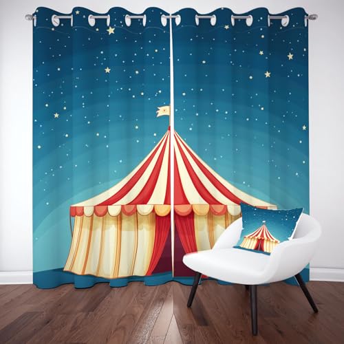 Zirkus Zelt Ösenvorhang Schlafzimmer, Niedlich Sternenhimmel Gardinen Blickdicht, Rot Weiß Streifen Verdunklungsvorhänge Wohnzimmer, Thermo Kälteschutz Schallschutz 2er Set 214x91.5 cm von Kntnshac