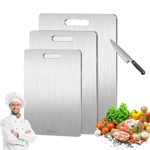 Katuchef Titan Schneidebrett, 100 Prozent Titan Schneidebrett, Doppelseitiges, Lebensmittelechtes Fleischschneidebrett mit Kratzfester, Messerschonender Oberfläche (S+M+L) von Knubbuf