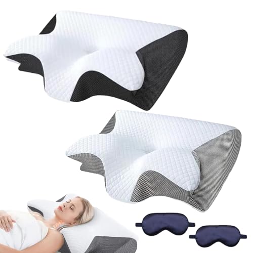 Knubbuf CuroSleep - Die Erleichterung, auf die Sie gewartet haben, Curo Sleep Kissen, Ergonomisches Nackenstützkissen, Orthopädisches Kopfkissen für Rücken, Seiten, Bauchschläfer (Schwarz+Grau) von Knubbuf