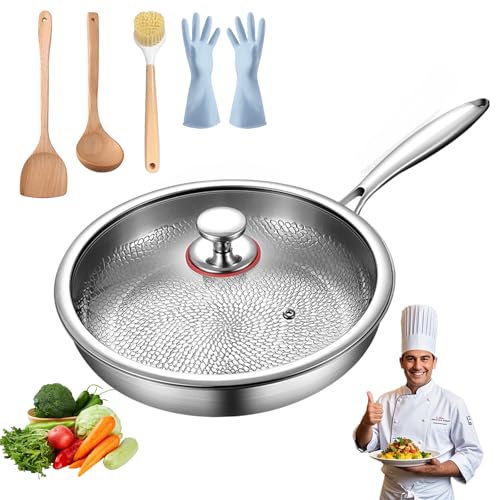 Knubbuf Tovara Titanium Pro Pfanne, Titaniumpro Pfanne, Titan Pfannes Unbeschichtet mit Deckel 26/28/30/32/34 cm, Handgeschmiedete Antihaftpfanne für Gas, Elektro, Induktionsherde (34cm) von Knubbuf