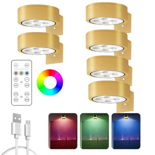 Magnetisches Mallicht Mit 13 Beleuchtungsmodi, Magnetische LED Bilderleuchte, Bilderleuchte Kabellos Mit Fernbedienung Und Timer, für Bilder Dartboard Fotorahmen Portrait (Gold-3-Farben, 6Pcs) von Knubbuf