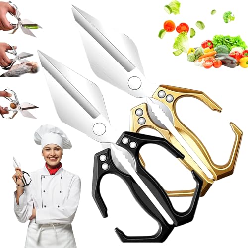Seattleget Multifunctional Heavy-Duty Kitchen Shears, All-Purpose Stainless Steel Scissors, Sharp Chicken Bone Scissors, for Chicken, Meat, Seafood, Bone Cutting (Black +Gold) von Knubbuf