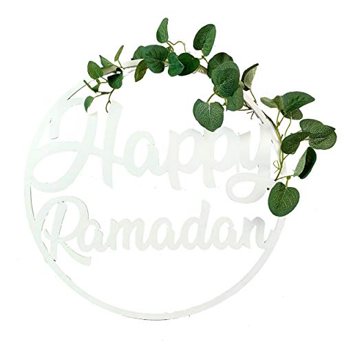 Knüllermarkt 32023-001 I Holz Schild Happy Ramadan Blumen-Ring I Fastenmonat Ramazan Deko Weiß Fastenzeit von Knüllermarkt