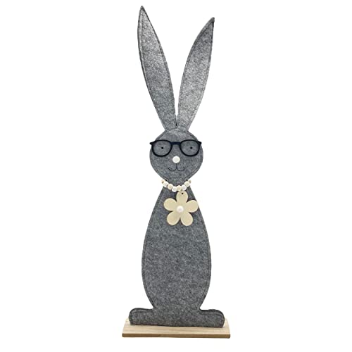 Knüllermarkt 33741-001 I Osterhase Holzfuss grau stehend Filz Frohe Ostern Frühling Tischdeko Schrankdeko Langohr Kanickel Innen Indoor Häschen Hase süss Fensterbank lustig ca. 63 cm von Knüllermarkt