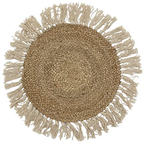 Knüllermarkt 35110 I Jute Platzset/Teppich mit Quasten Natur ca. 50 cm Boho Heimdeko Tisch Esstisch Wohnzimmer Schrank Heimdeko rustikal bloggerstyle von Knüllermarkt