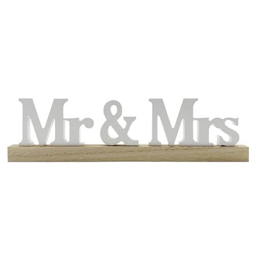 Knüllermarkt Holz Aufsteller Mr&Mrs Weiß Natur ca. 40 cm Hochzeit Tischdeko Tischdekoration Hochzeitsdeko von Knüllermarkt
