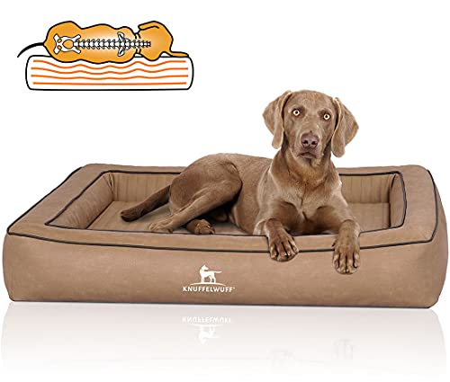 Knuffelwuff Orthopädisches Hundebett aus Laser gestepptem Kunstleder Montego M-L 85 x 65cm Camel von Knuffelwuff