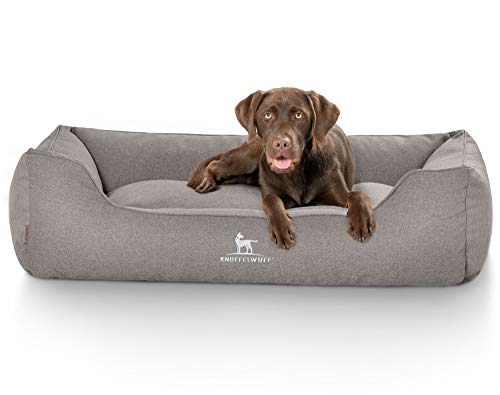Knuffelwuff Hundebett Crispino aus Velours mit Handwebcharakter M-L 85 x 63cm Grau - Abnehmbarer Bezug - leicht zu reinigen - für große, mittelgroße und kleine Hunde von Knuffelwuff