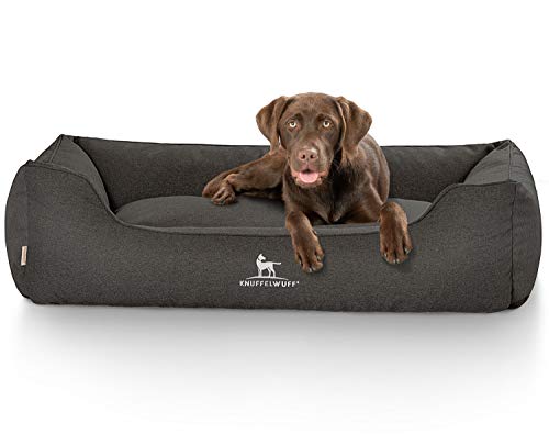 Knuffelwuff Hundebett Crispino aus Velours mit Handwebcharakter XL 105 x 75cm Schwarz - Abnehmbarer Bezug - leicht zu reinigen - für große, mittelgroße und kleine Hunde von Knuffelwuff