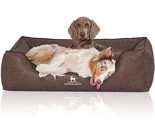 Knuffelwuff Hundebett Henderson aus marmoriertem Kunstleder XXL 120 x 85cm Braun - Abnehmbarer Bezug - leicht zu reinigen - für große, mittelgroße und kleine Hunde von Knuffelwuff