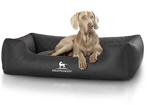 Knuffelwuff Hundebett Kunstleder Hundekorb Hundesofa Hundekissen Hundekörbchen waschbar Milan grosse Hunde, XXXL 155 x 105cm, schwarz von Knuffelwuff