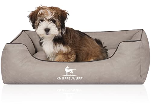 Knuffelwuff Hundebett Scottsdale aus Kunstleder M-L 85 x 63cm Hellgrau von Knuffelwuff