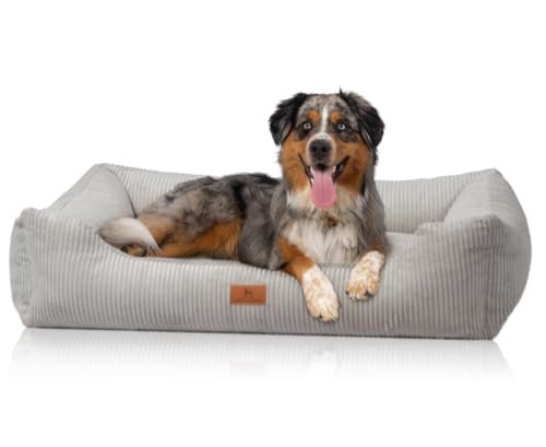 Knuffelwuff Hundebett aus Cord mit Handwebcharakter Olivia XXL 120 x 85cm Hellgrau - Abnehmbarer Bezug - waschbar - für große, mittelgroße und kleine Hunde Knuffelwuff Hundebett aus Cord mit Handwebcharakter Olivia XXL 120 x 85cm Hellgrau - Abnehmbarer Bezug - waschbar - für große, mittelgroße und kleine Hunde von Knuffelwuff