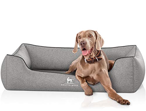 Knuffelwuff Orthopädisches Hundebett Amelie aus Velours mit Handwebcharakter XXL 120 x 85cm Grau - abnehmbarer Bezug - waschbar - für große, mittelgroße und kleine Hunde von Knuffelwuff