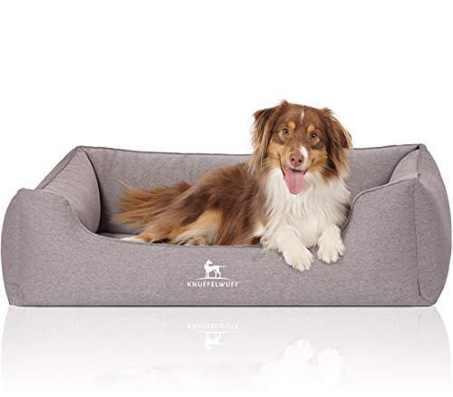 Knuffelwuff Orthopädisches Hundebett Leano aus Velours mit Handwebcharakter XL 105 x 75cm Grau von Knuffelwuff