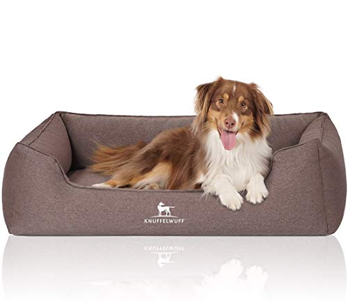 Knuffelwuff Orthopädisches Hundebett Leano aus Velours mit Handwebcharakter XXL 120 x 85cm Braun - abnehmbarer Bezug - waschbar - für große, mittelgroße und kleine Hunde von Knuffelwuff