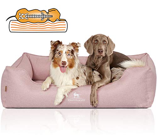 Knuffelwuff Orthopädisches Hundebett Luisa aus Velours mit feinem Handwebcharakter Sunshine Edition XXL 120 x 85cm Rosa - abnehmbarer Bezug - waschbar - für große, mittelgroße und kleine Hunde von Knuffelwuff