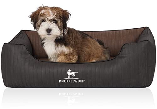 Knuffelwuff Orthopädisches Hundebett Outback aus Laser-gestepptem Kunstleder M-L 85 x 63cm Schwarz/Braun - Abnehmbarer Bezug - leicht zu reinigen - für große, mittelgroße und kleine Hunde von Knuffelwuff