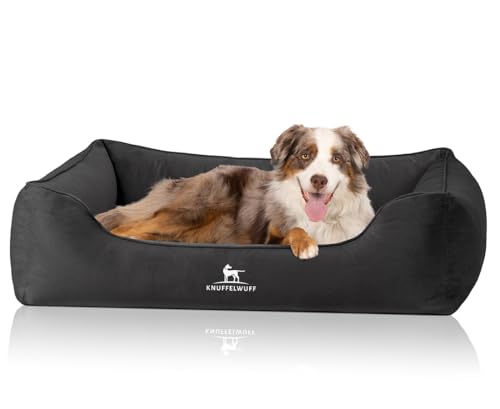Knuffelwuff orthopädisches Hundebett Jona Samt XXL Anthrazit | Memory Foam | Bezug abnehmbar waschbar | gelenkschonend wärmend langlebig | für kleine mittelgroße große Hunde von Knuffelwuff