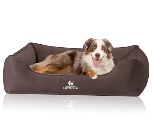 Knuffelwuff orthopädisches Hundebett Jona Samt XXL Braun | Memory Foam | Bezug abnehmbar waschbar | gelenkschonend wärmend langlebig | für kleine mittelgroße große Hunde von Knuffelwuff
