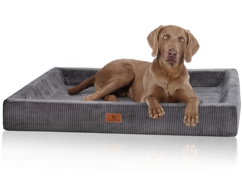 Knuffelwuff orthopädisches Hundebett aus Cord mit Handwebcharakter Santiago XL 105 x 80cm Grau - Abnehmbarer Bezug - waschbar - für große, mittelgroße und kleine Hunde von Knuffelwuff