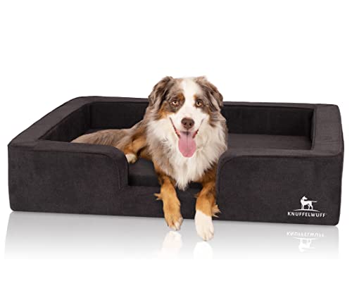 Knuffelwuff orthopädisches Hundebett mit Wendekissen aus Velours Bellamy 120 x 100cm Schwarz - Abnehmbarer Bezug - waschbar - für große, mittelgroße und kleine Hunde von Knuffelwuff