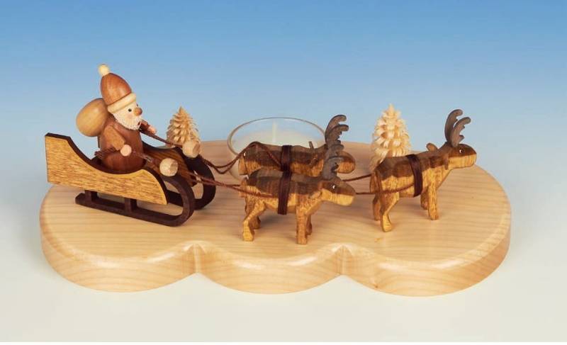 Knuth Neuber Teelichthalter Kerzenständer Weihnachtsmann mit Rentieren natur Größe 20 cm NEU von Knuth Neuber