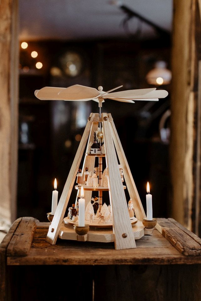 Knuth Neuber Weihnachtspyramide Kerzenpyramide mit Seiffener Motiv, gebürstet, natur Höhe 40 cm NEU von Knuth Neuber