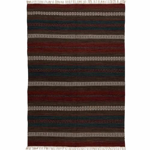 Knutzen Wohnen Kelim Teppich 120 x 170 Lübeck - Fransen Teppich Wolle Natur - Handgewebt und beidseitig verwendbar - Ideale Wohndekoration für jeden Wohnraum von Knutzen Wohnen