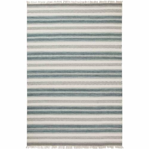 Knutzen Wohnen Kelim Teppich 160 x 230 Husum - Fransen Teppich Wolle Natur - Handgewebt und beidseitig verwendbar - Ideale Wohndekoration für jeden Wohnraum von Knutzen Wohnen