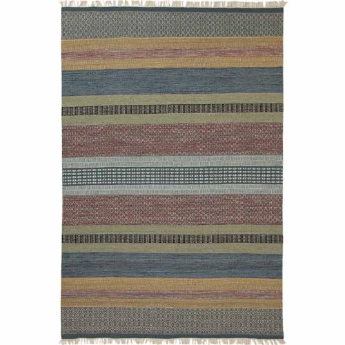 Knutzen Wohnen Kelim Teppich 160 x 230 Schleswig - Fransen Teppich Wolle Natur - Handgewebt und beidseitig verwendbar - Ideale Wohndekoration für jeden Wohnraum von Knutzen Wohnen