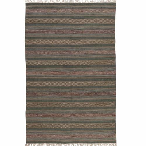 Knutzen Wohnen Kelim Teppich 80 x 150 Kiel - Fransen Teppich Wolle Natur - Handgewebt und beidseitig verwendbar - Ideale Wohndekoration für jeden Wohnraum von Knutzen Wohnen