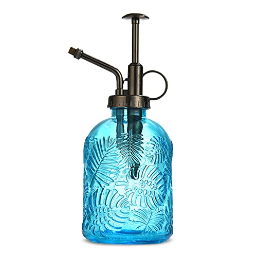 KoGiio Pflanzen Glas Sprühflasche, 360ml Retro Relief Pflanzensprüher mit Pumpe, Fortschrittlich Blumen Zerstäuber Drucksprüher für Balkon Kleiner Gartenpflanzen Indoor Haus Oder Büro - Blau von KoGiio