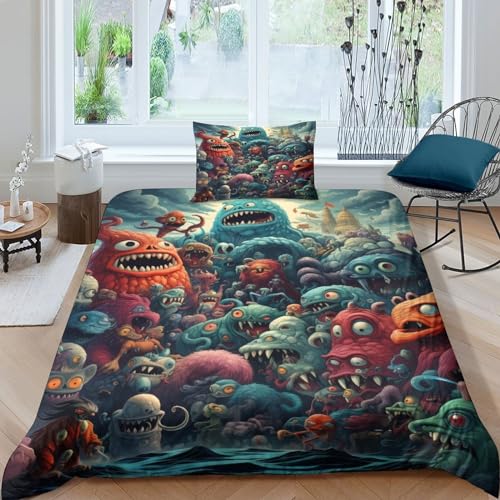 Cartoon Bettwäsche, Monster Academy Bettwäsche Jungen Und Mädchen Bettwäsche Set, Microfaser Bettbezug Mit Reißverschluss Und Kissenbezug 3D Single（135x200cm） von KoNsev