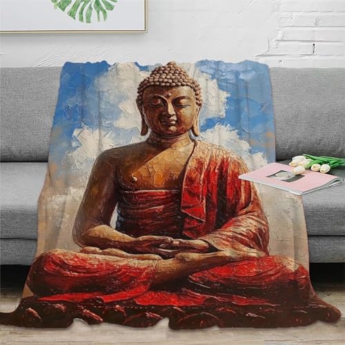 Decke mit Buddha-Druck, 3D-Druck, Tierdruck, Bettwäsche, Überwurf, Plüsch, leicht, flauschig, weich, gemütlich, Geschenke für Bett und Couch, für alle Jahreszeiten, Couch, Sofa, 150 x 200 cm von KoNsev