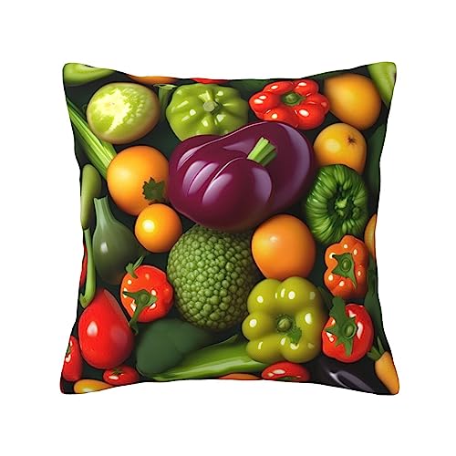 KoNsev Dekorativer quadratischer Kissenbezug mit Gemüseobst, 45,7 x 45,7 cm, für Sofa, Couch, Bett und Auto von KoNsev