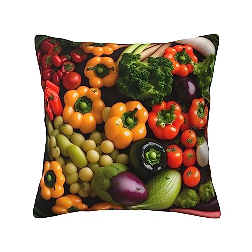 KoNsev Dekorativer quadratischer Kissenbezug mit frischem Gemüse und Früchten, 45,7 x 45,7 cm für Sofa, Couch, Bett und Auto von KoNsev