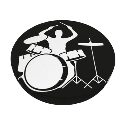 KoNsev Hockerbezug mit Schlagzeug-Druck, rund, dehnbar, rund, Barhocker-Bezug, weich, waschbar, 1 Stück von KoNsev
