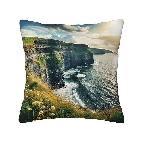 KoNsev Ireland Outdoors County Clare The Cliffs 1 dekorativer quadratischer Überwurf-Kissenbezug, 45,7 x 45,7 cm, für Sofa, Couch, Bett und Auto von KoNsev