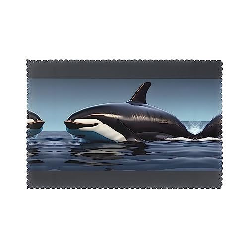 Orca Platzsets mit Killerwal-Aufdruck, hitzebeständig, waschbar, 30,5 x 45,7 cm, 6 Stück von KoNsev