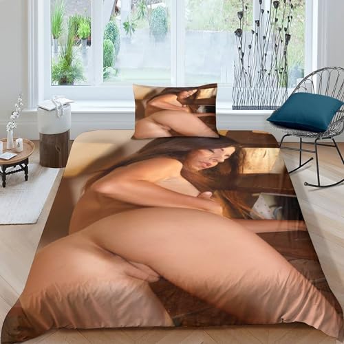 Sexy Women 3D Bettwäsche Set Mit Reißverschluss Sexy BeautyWeiche Und Angenehme Schlafkomfort Microfaser Bettbezug 3D Kissenbezug Geeignet Für Männer Und Frauen Single（135x200cm） von KoNsev