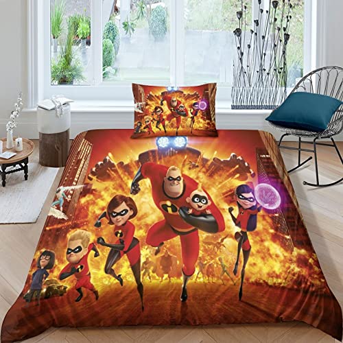 The Incredibles Bettwäsche 3D Animated Films Bettbezug Set Bettbezüge Mikrofaser Reißverschluss Und Kissenbezug Geeignet Für Männer Und Frauen Single（135x200cm） von KoNsev