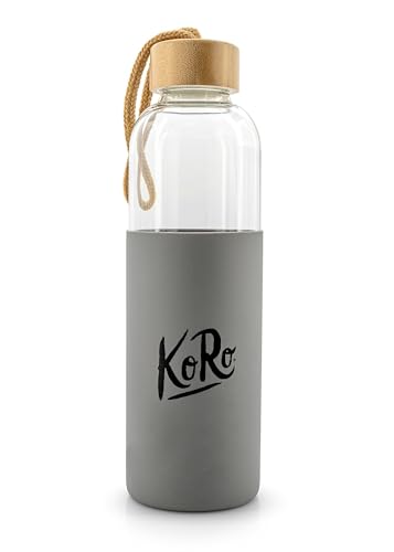 KoRo - Trinkflasche aus Glas mit Silikonschutz 750 ml - Bruchsichere Wasserflasche ohne Plastik - BPA frei - Auslaufsicher - Für heiße und kalte Getränke von KoRo